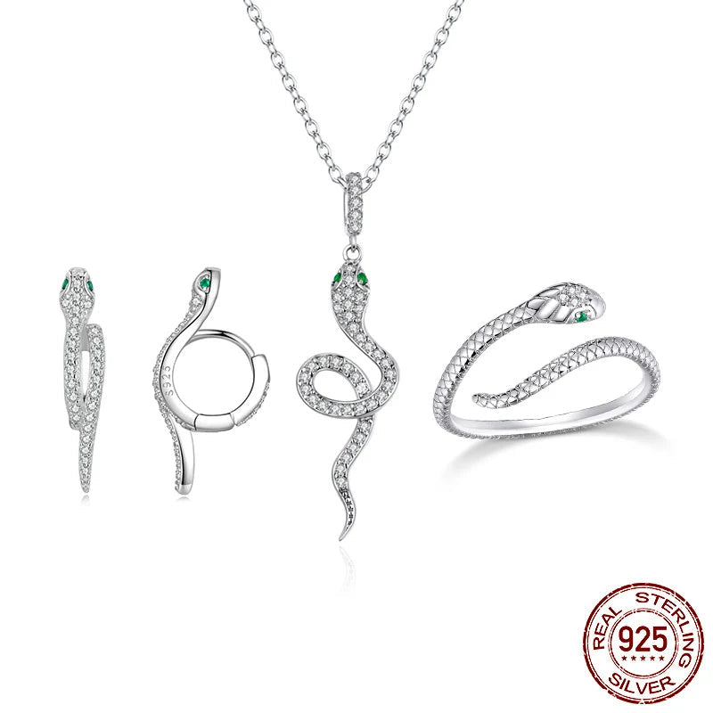 طقم مجوهرات فضة 925 بتصميم الأفعى
