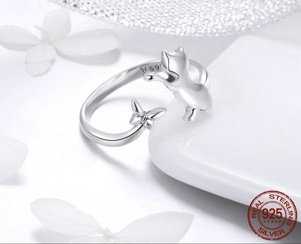 طقم مجوهرات فضة 925 بتصميم قط لطيف للنساء
