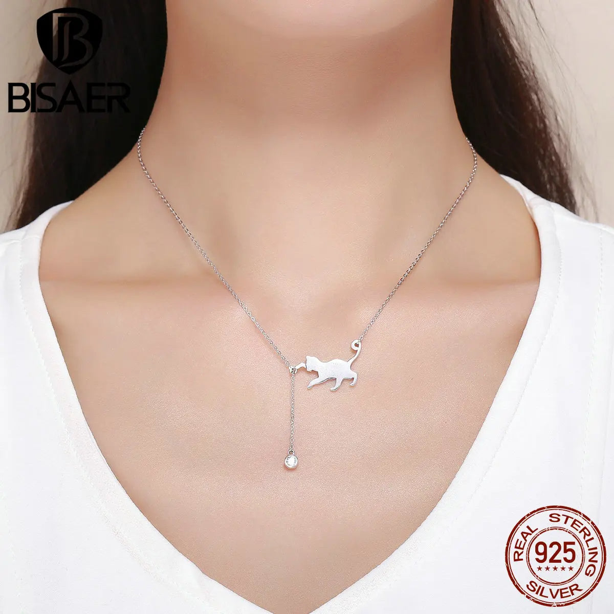 طقم مجوهرات فضة 925 بتصميم قط لطيف للنساء