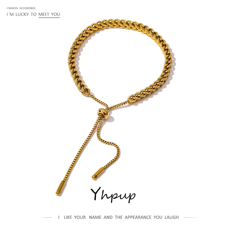 Yhpup Minimalist Chain Stainless Steel Bracelet Statement 18 K Metal Girls Trendy Jewelry бижутерия для женщин Gift Waterproof