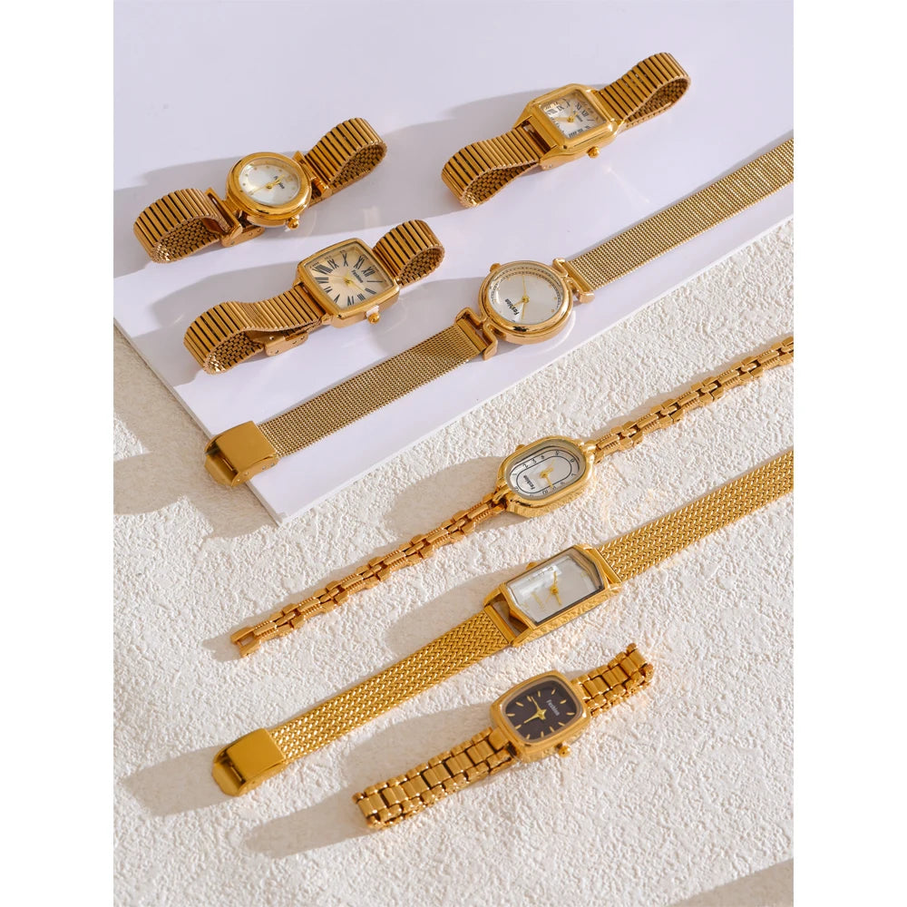 ساعة نسائية أنيقة – ستانلس ستيل بلمعة ذهب 18K وحركة يابانية مقاومة للماء