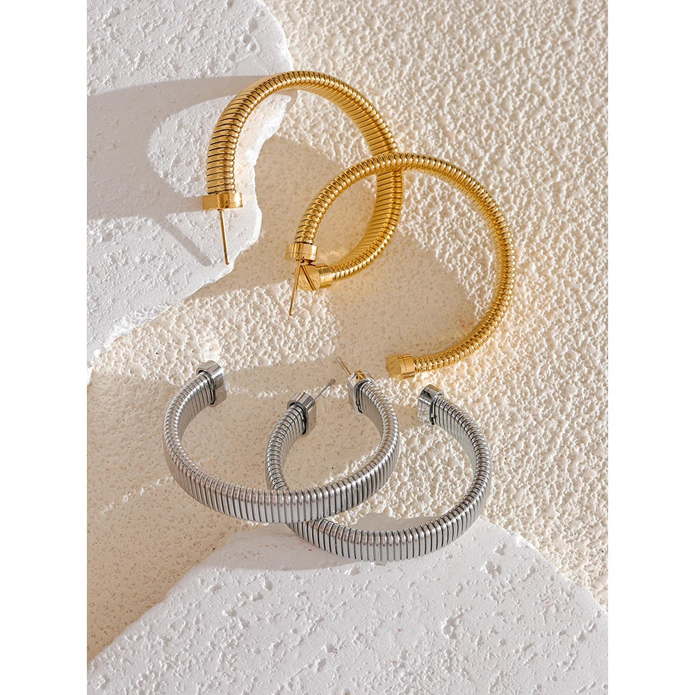 Yhpup New Stainless Steel C-Shape Geometric Huggie Earrings Rust Proof Metal Texture Statement Jewelry Bijoux Femme Wholesale