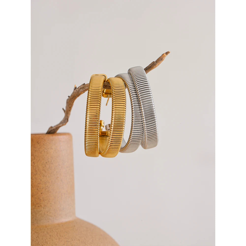 Yhpup New Stainless Steel C-Shape Geometric Huggie Earrings Rust Proof Metal Texture Statement Jewelry Bijoux Femme Wholesale