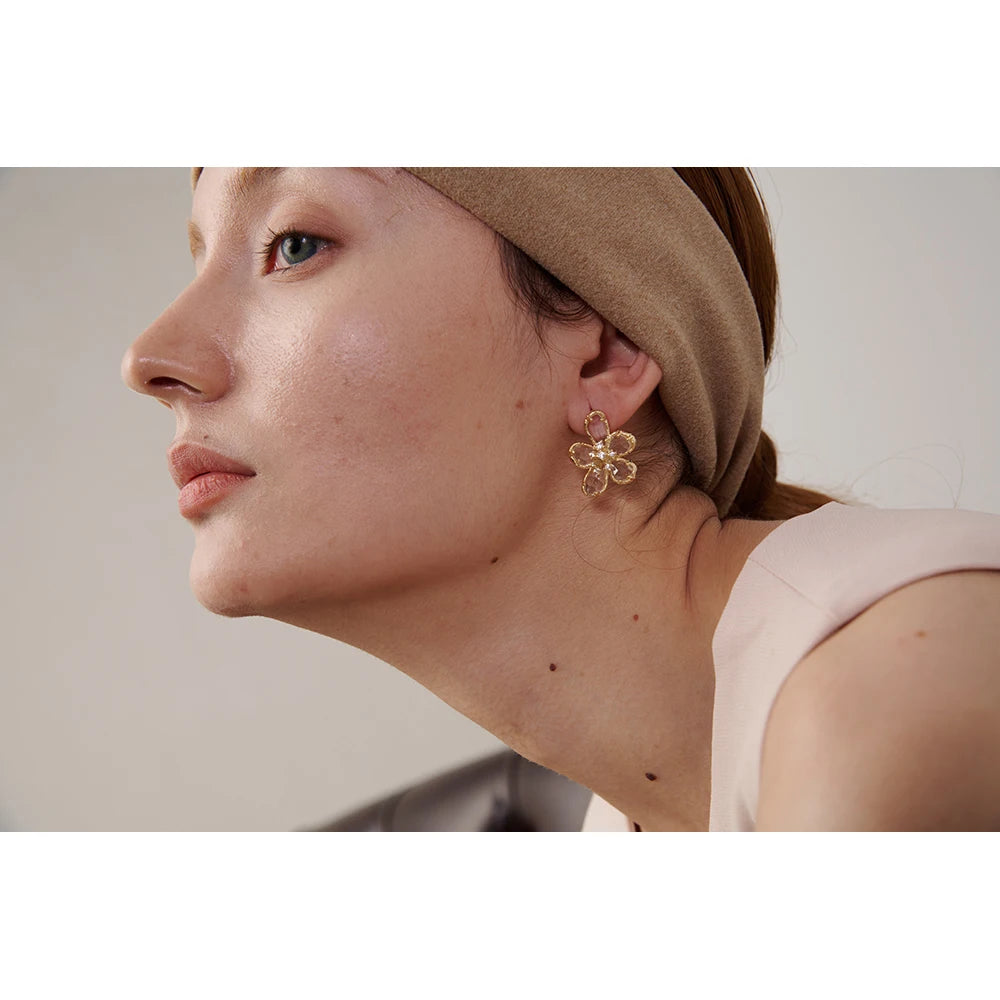 Yhpup Shiny Cubic Zirconia Flower Stud Earrings Exquisite Trendy Copper 14 K Plated Women Earrings украшения бижутерия Gift