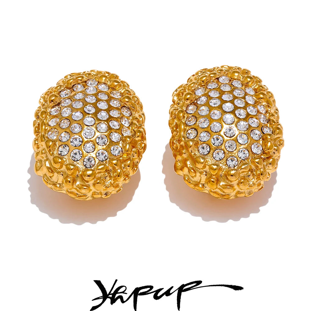 Yhpup Geometric Cubic Zirconia Ear clip Prevent Allergy 18k Gold Color Stainless Steel Statement Earrings Jewelry for Women Gift