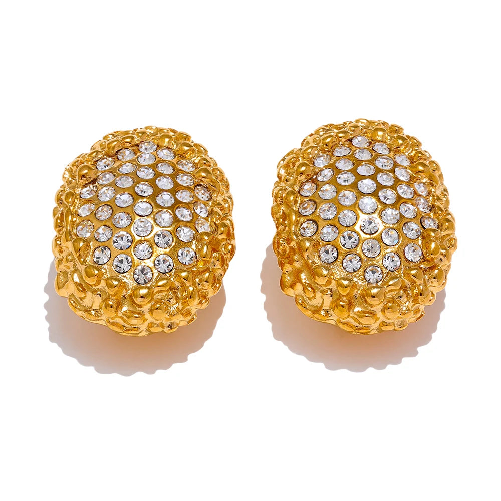 Yhpup Geometric Cubic Zirconia Ear clip Prevent Allergy 18k Gold Color Stainless Steel Statement Earrings Jewelry for Women Gift