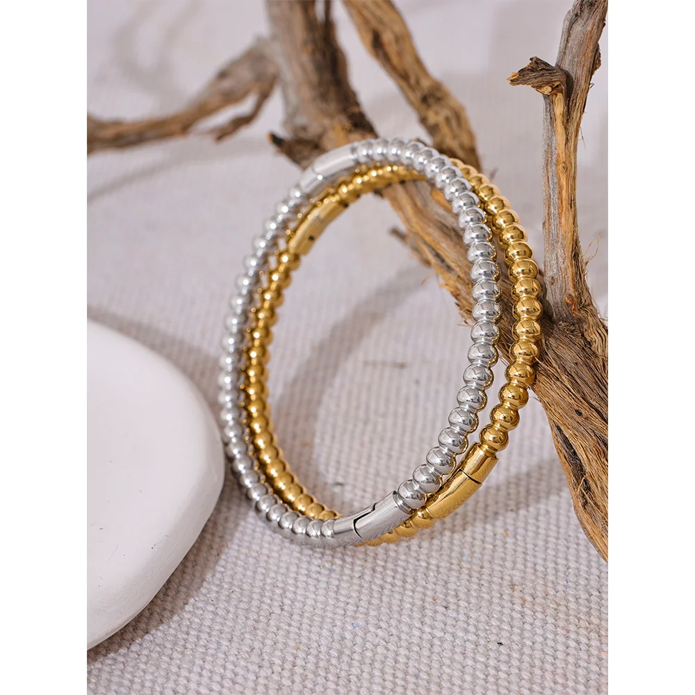 Yhpup 57mm Stainless Steel Statement Bracelet Bangle Charm Metal Handmade Polished Wrist Jewelry Waterproof Accessories