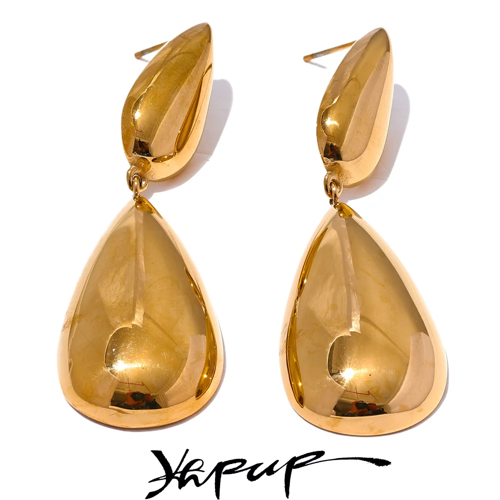 Yhpup Fashion Stainless Steel Water Drop Dangle Statement Earrings Gold Silver Color Metal Rust Proof Daily Wear Jewelry Gift