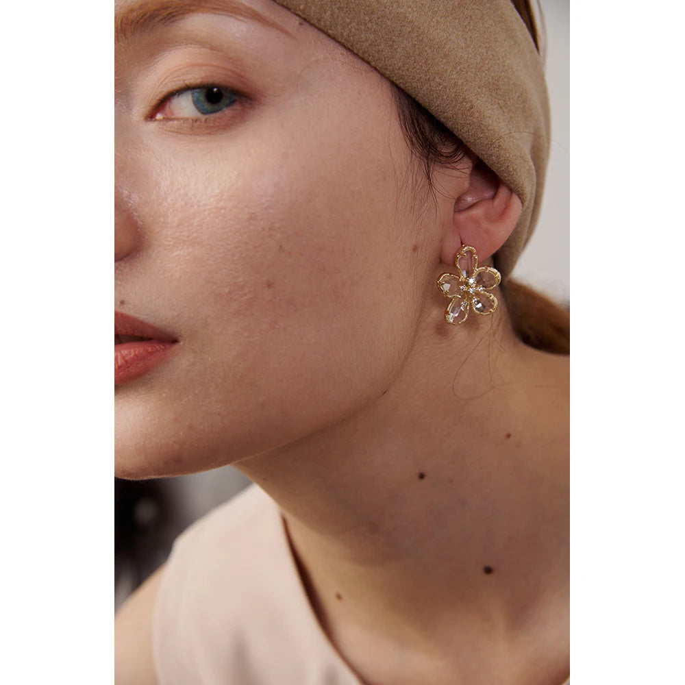 Yhpup Shiny Cubic Zirconia Flower Stud Earrings Exquisite Trendy Copper 14 K Plated Women Earrings украшения бижутерия Gift