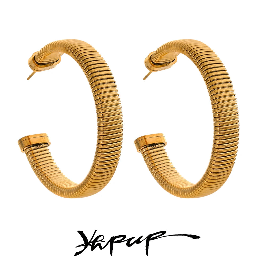 Yhpup New Stainless Steel C-Shape Geometric Huggie Earrings Rust Proof Metal Texture Statement Jewelry Bijoux Femme Wholesale