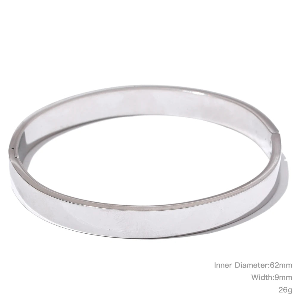 Yhpup High Quality Stainless Steel Round Wide Bracelet Bangle Fashion Texture Gold Silver Color Waterproof Charm Jewelry Gift