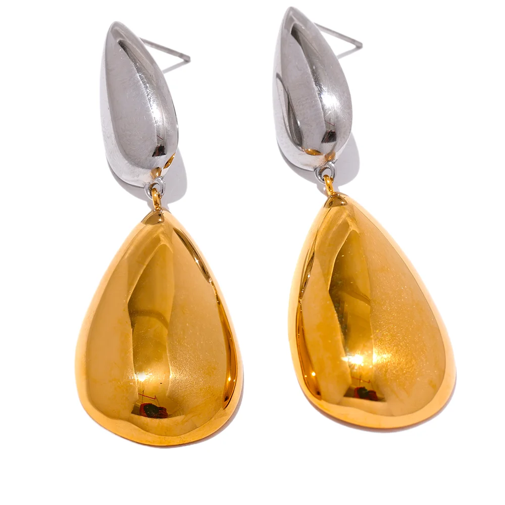 Yhpup Fashion Stainless Steel Water Drop Dangle Statement Earrings Gold Silver Color Metal Rust Proof Daily Wear Jewelry Gift