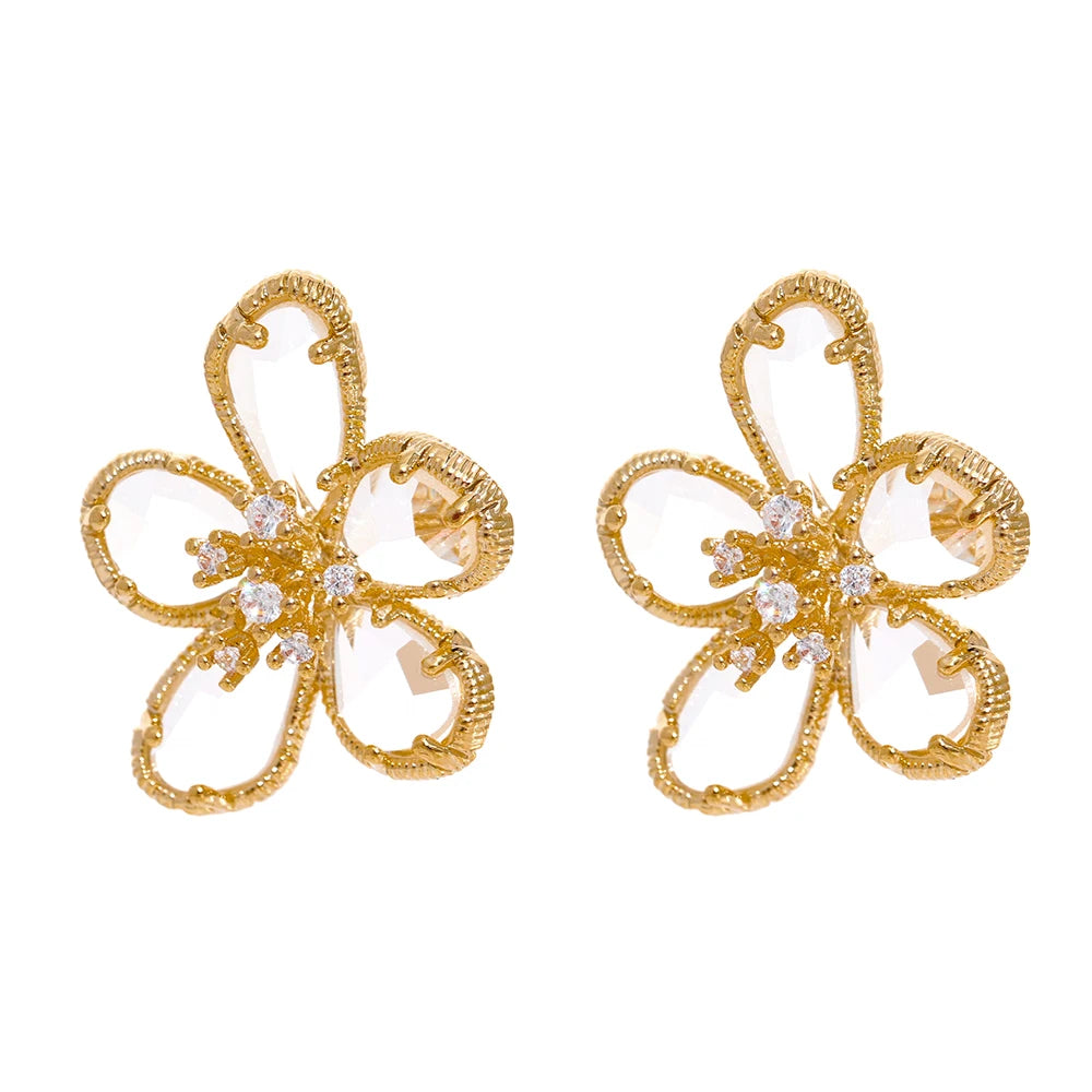 Yhpup Shiny Cubic Zirconia Flower Stud Earrings Exquisite Trendy Copper 14 K Plated Women Earrings украшения бижутерия Gift