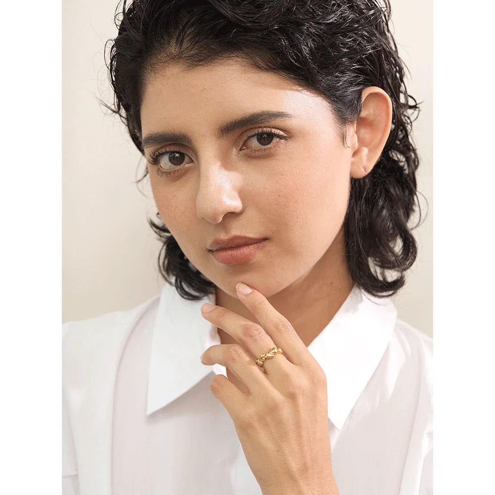 خاتم قلب مفتوح قابل للتعديل مطلي بالذهب