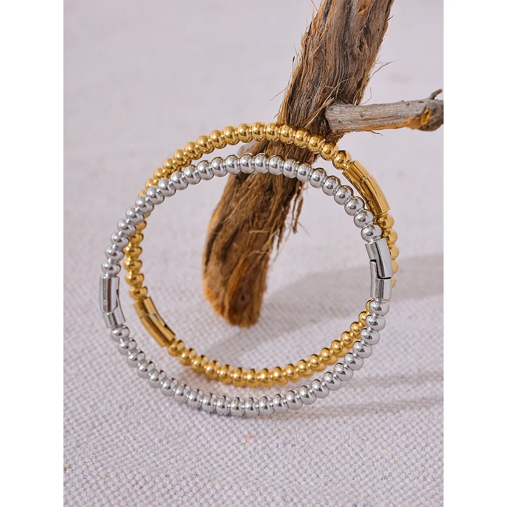 Yhpup 57mm Stainless Steel Statement Bracelet Bangle Charm Metal Handmade Polished Wrist Jewelry Waterproof Accessories
