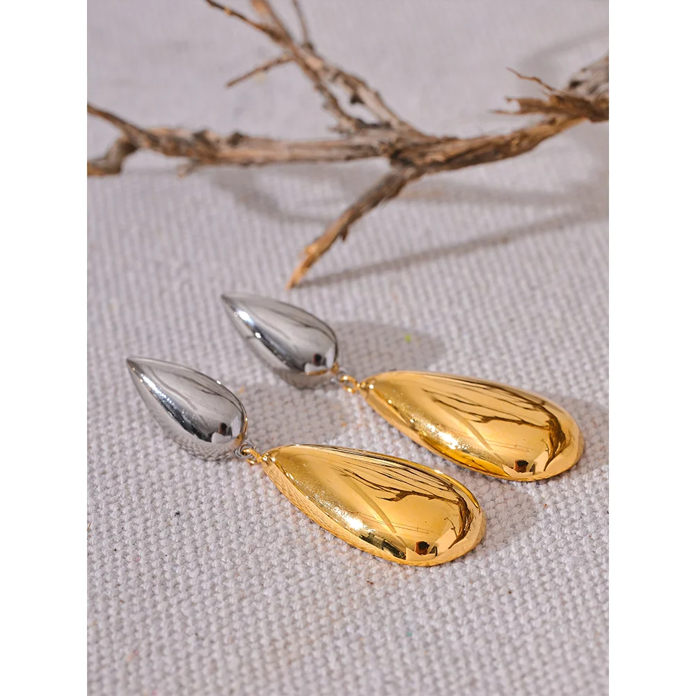 Yhpup Fashion Stainless Steel Water Drop Dangle Statement Earrings Gold Silver Color Metal Rust Proof Daily Wear Jewelry Gift