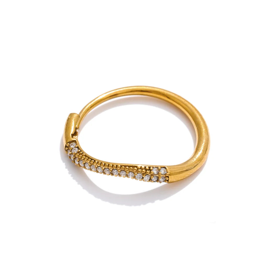 Yhpup Adjustable Cubic Zirconia Inlaid Thin Ring Stainless Steel Fashion Popular Jewelry