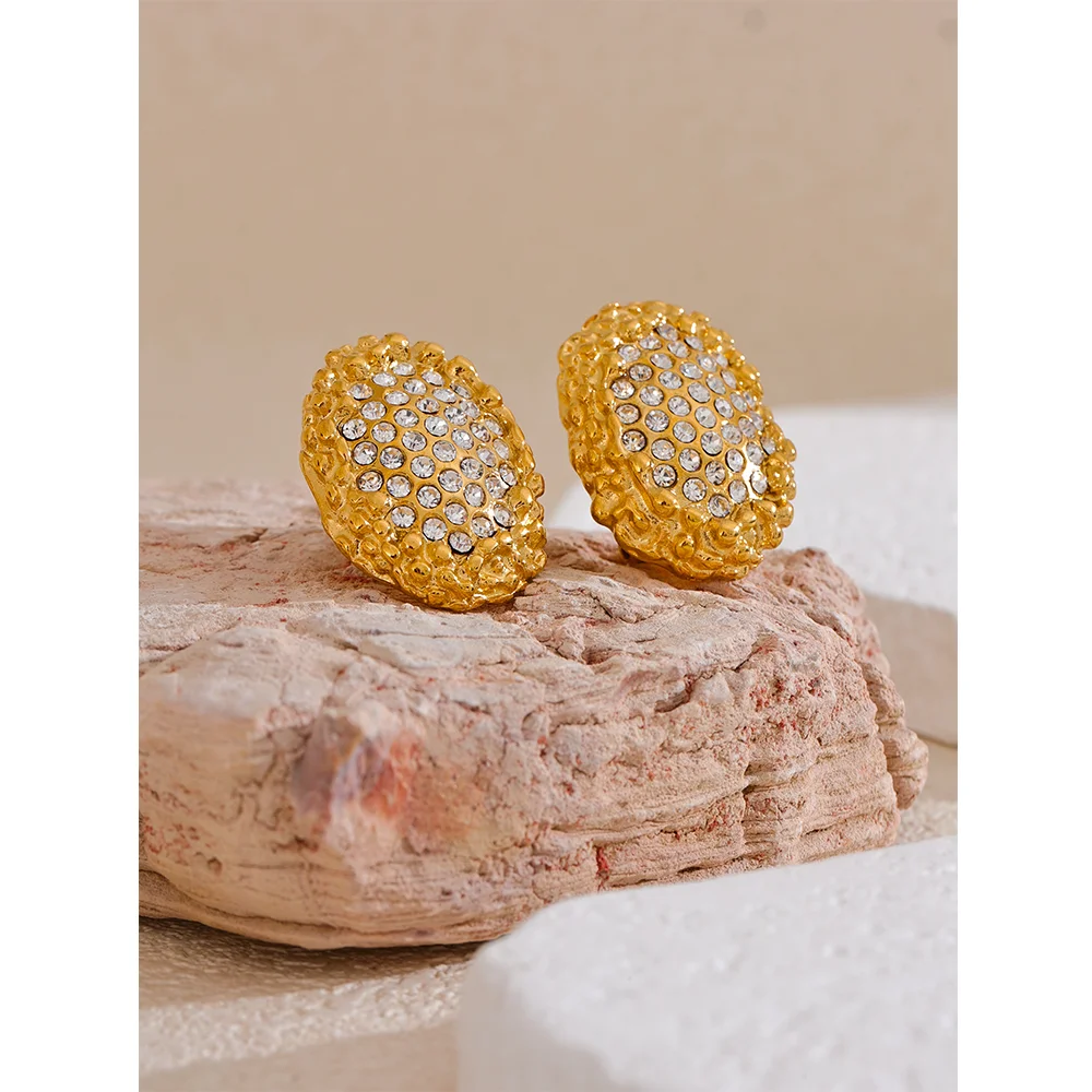 Yhpup Geometric Cubic Zirconia Ear clip Prevent Allergy 18k Gold Color Stainless Steel Statement Earrings Jewelry for Women Gift