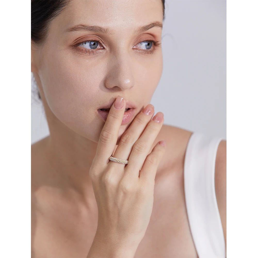 Yhpup Elegant Imitation Pearls Stainless Steel Charm Chic Ring 18K Gold Plated Waterproof Trendy Fashion Romantic Jewelry Women