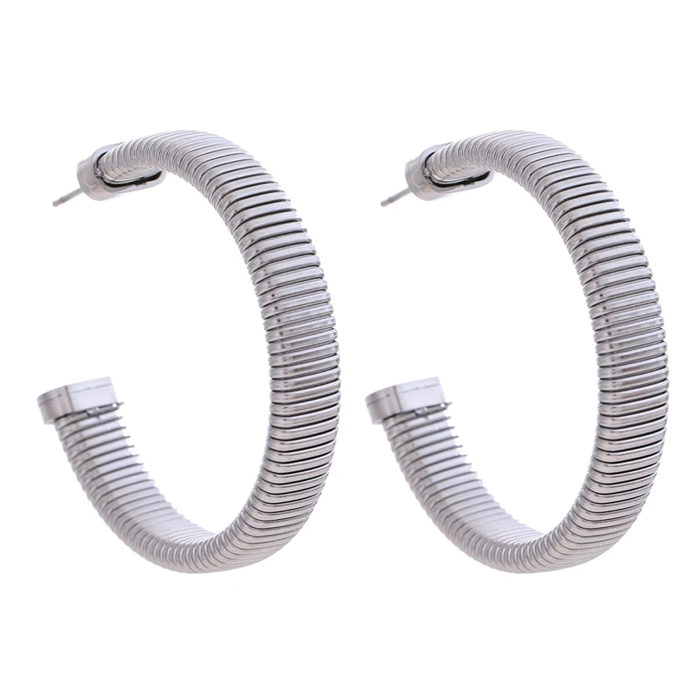 Yhpup New Stainless Steel C-Shape Geometric Huggie Earrings Rust Proof Metal Texture Statement Jewelry Bijoux Femme Wholesale