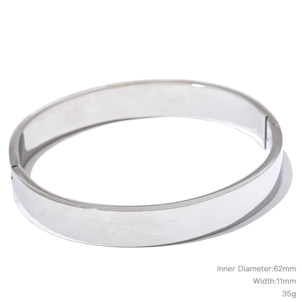 Yhpup High Quality Stainless Steel Round Wide Bracelet Bangle Fashion Texture Gold Silver Color Waterproof Charm Jewelry Gift