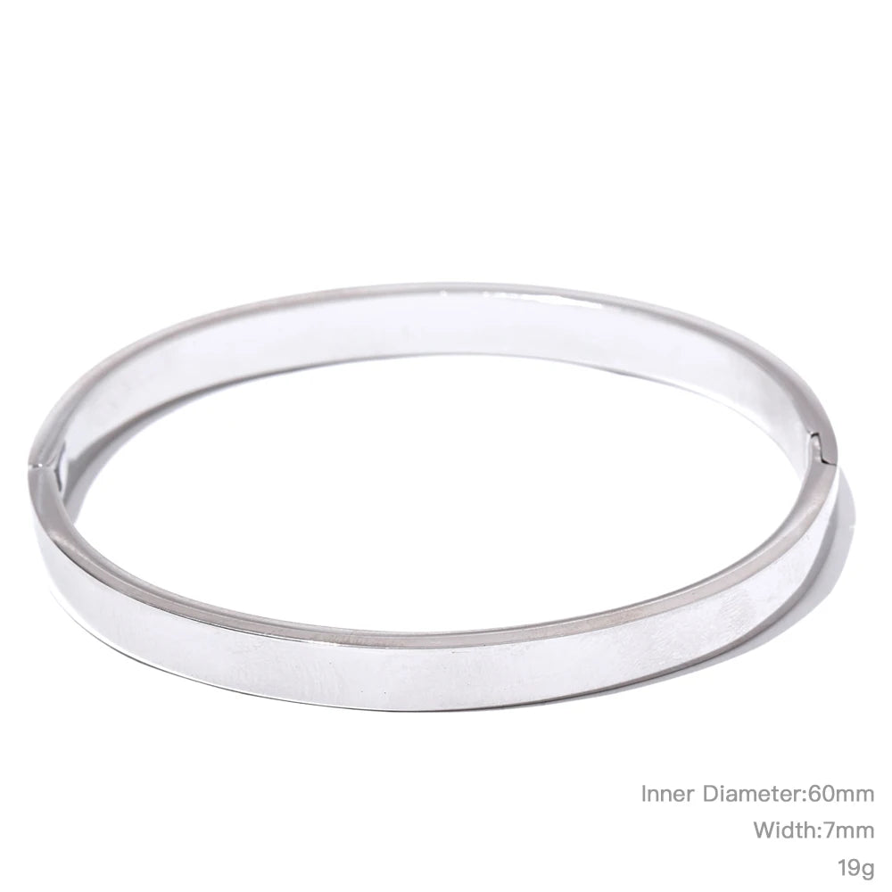 Yhpup High Quality Stainless Steel Round Wide Bracelet Bangle Fashion Texture Gold Silver Color Waterproof Charm Jewelry Gift