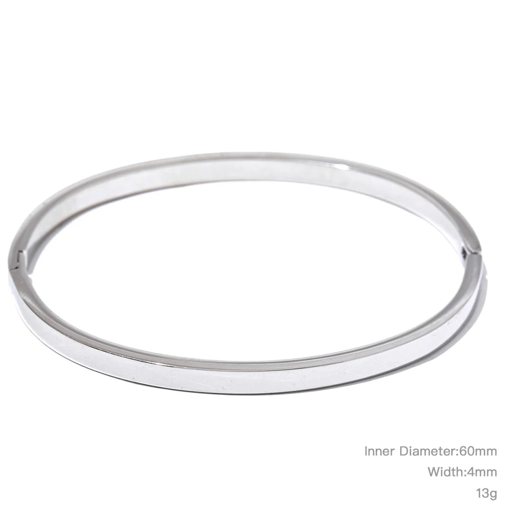 Yhpup High Quality Stainless Steel Round Wide Bracelet Bangle Fashion Texture Gold Silver Color Waterproof Charm Jewelry Gift