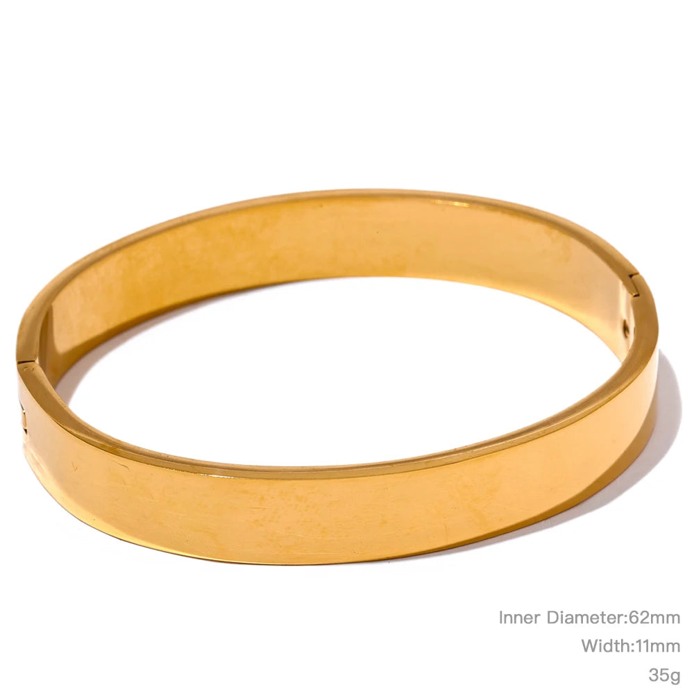 Yhpup High Quality Stainless Steel Round Wide Bracelet Bangle Fashion Texture Gold Silver Color Waterproof Charm Jewelry Gift