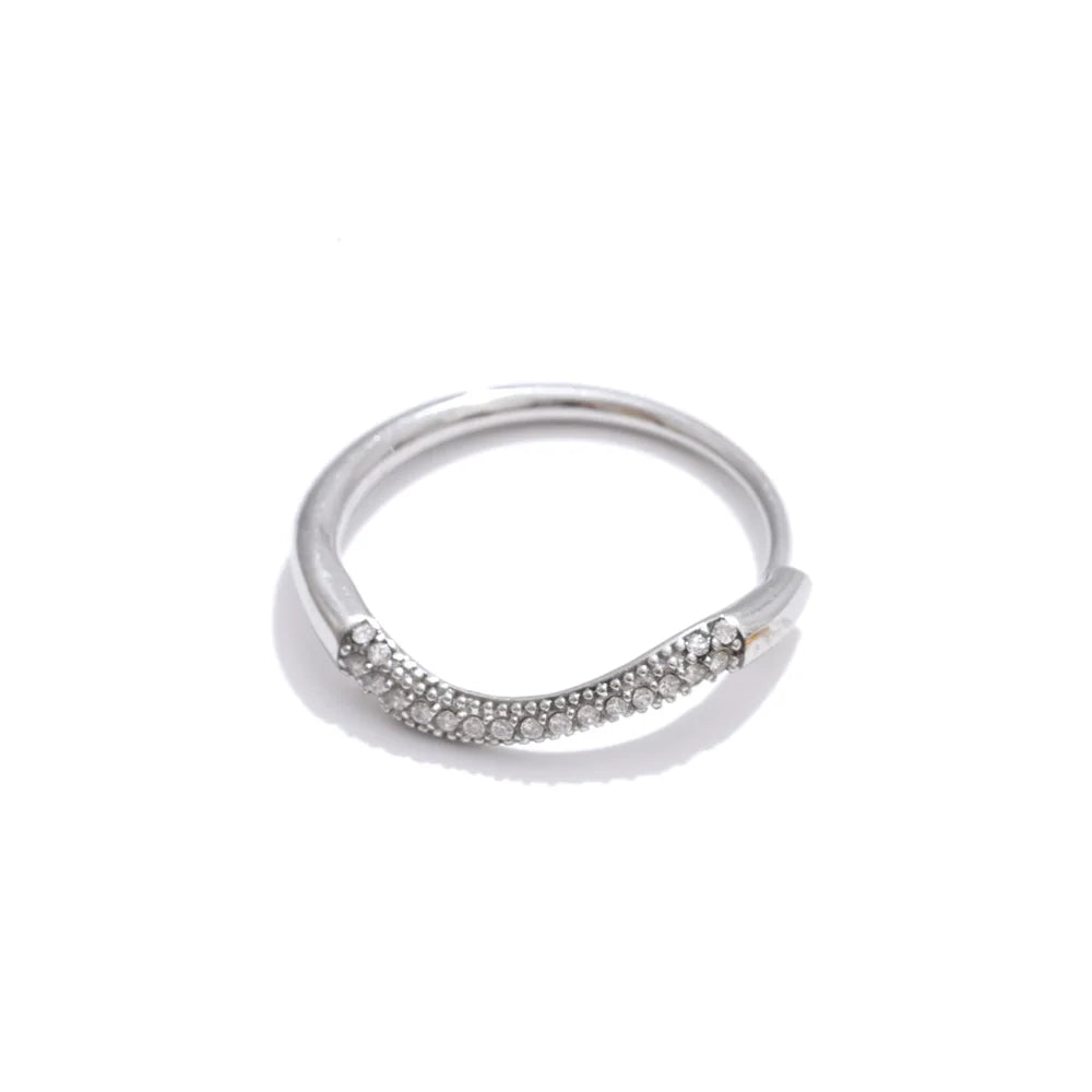 Yhpup Adjustable Cubic Zirconia Inlaid Thin Ring Stainless Steel Fashion Popular Jewelry