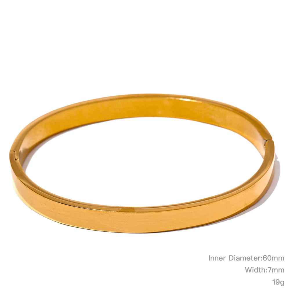 Yhpup High Quality Stainless Steel Round Wide Bracelet Bangle Fashion Texture Gold Silver Color Waterproof Charm Jewelry Gift