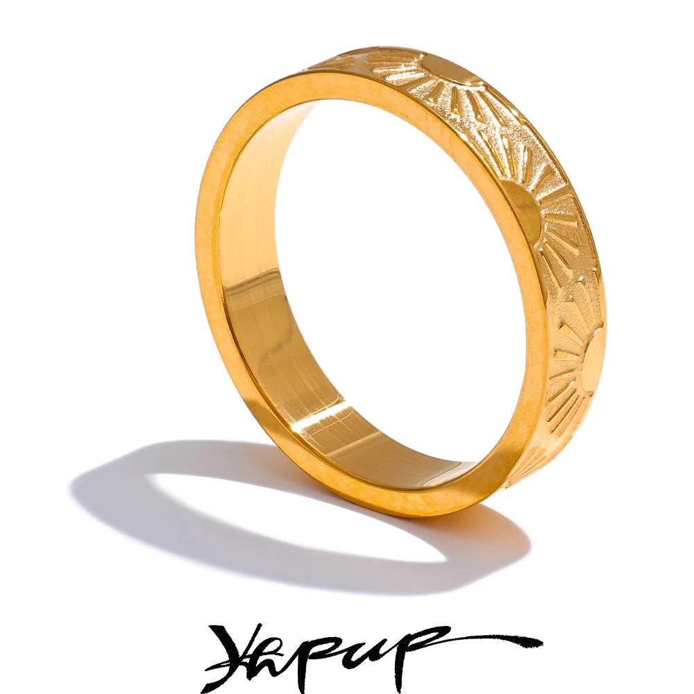 Yhpup Minimalist Stainless Steel Sun Round Finger Ring Individualistic Chic Water Resistant Jewelry Accessories