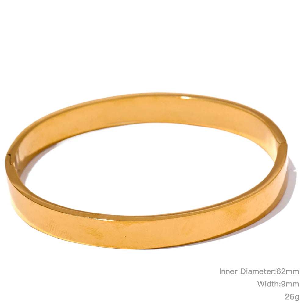 Yhpup High Quality Stainless Steel Round Wide Bracelet Bangle Fashion Texture Gold Silver Color Waterproof Charm Jewelry Gift