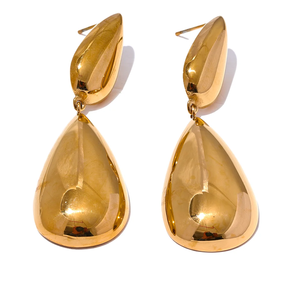 Yhpup Fashion Stainless Steel Water Drop Dangle Statement Earrings Gold Silver Color Metal Rust Proof Daily Wear Jewelry Gift