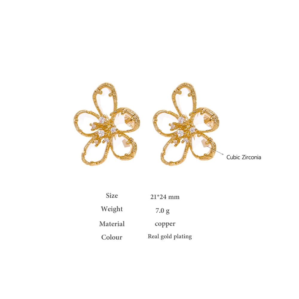 Yhpup Shiny Cubic Zirconia Flower Stud Earrings Exquisite Trendy Copper 14 K Plated Women Earrings украшения бижутерия Gift
