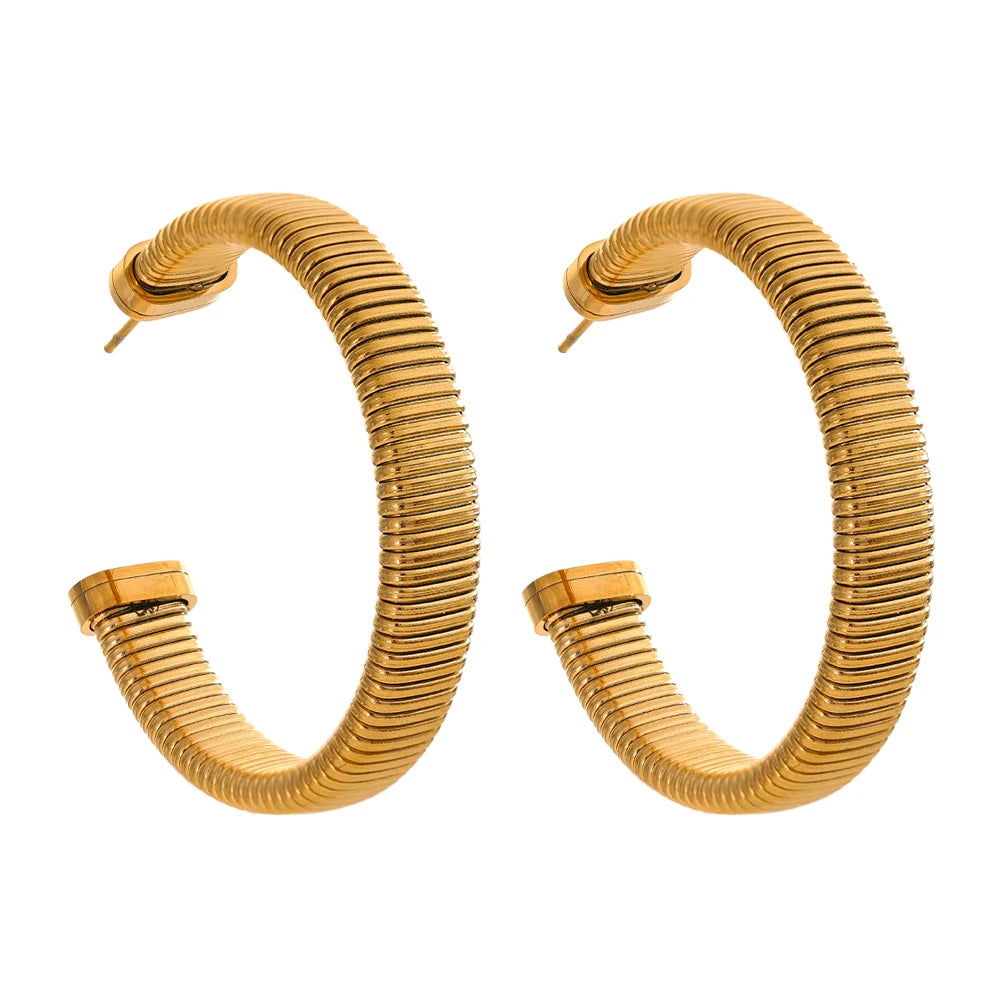 Yhpup New Stainless Steel C-Shape Geometric Huggie Earrings Rust Proof Metal Texture Statement Jewelry Bijoux Femme Wholesale