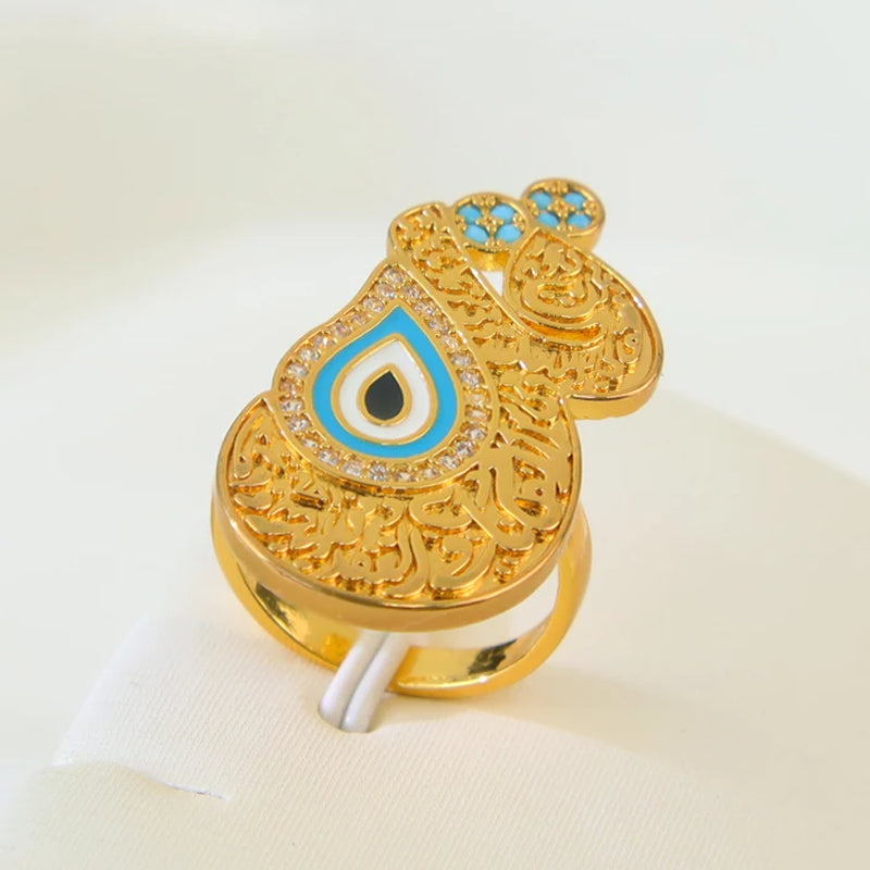 Luxury Dubai Gold Plated Ring 21K Gold Color Italian Fashion Zircon Ring Saudi Islamic Women Wedding Party Jewelry Gifts